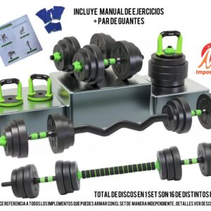 Set de mancuernas ajustables 30 kg extensible todo en 1